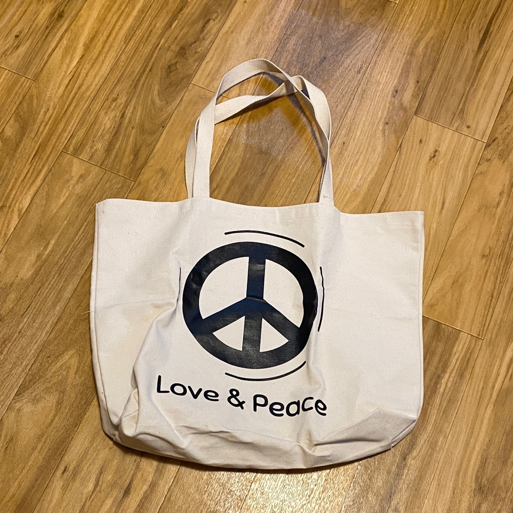 Love & Peace Cream Tote Bag